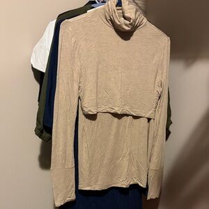 EUC Seraphine Beige Nursing Turtleneck Long Sleeve Top